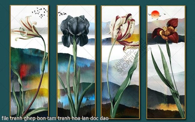 file tranh ghep bon tam tranh hoa lan doc dao